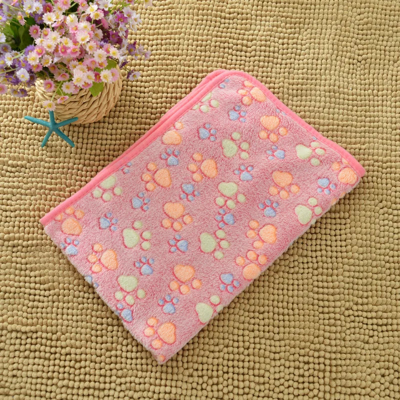 Flannel Pet Blanket - Cute Paw Print Mat for Warm Comfortable Dog & Cat Puppy Kitten Bedding