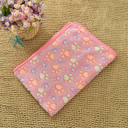 Flannel Pet Blanket - Cute Paw Print Mat for Warm Comfortable Dog & Cat Puppy Kitten Bedding