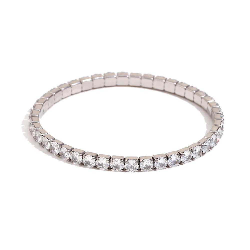 E.B.belle 3mm–4mm Square Zircon Elastic Bracelet – Stainless Steel Gold/Silver Fashion Jewelry for Women Charm Accessory