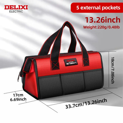 DELIXI ELECTRIC Tool Bag - 13/14-Inch Wide-Mouth Multi-Pocket Zipper Organizer