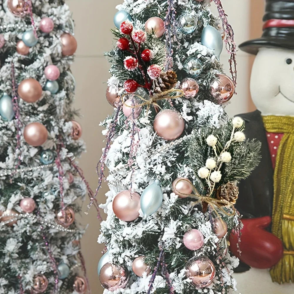 Set of 5 Realistic Artificial Winter Berries & Pine Branches – Christmas Home Decor
