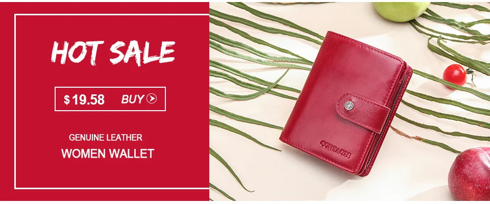 CONTACT'S Genuine Leather Short Wallet for Women — Luxury Designer Card & Coin Holder, Mini Money Clip Wallet with Free Shipping