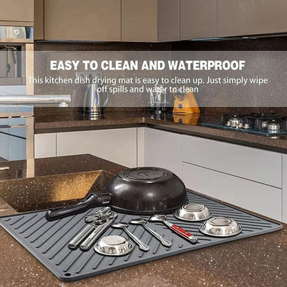 Large Silicone Dish Drying Mat | Hygienic, Non-Slip, Heat Resistant Pad Preventing Water Build-Up