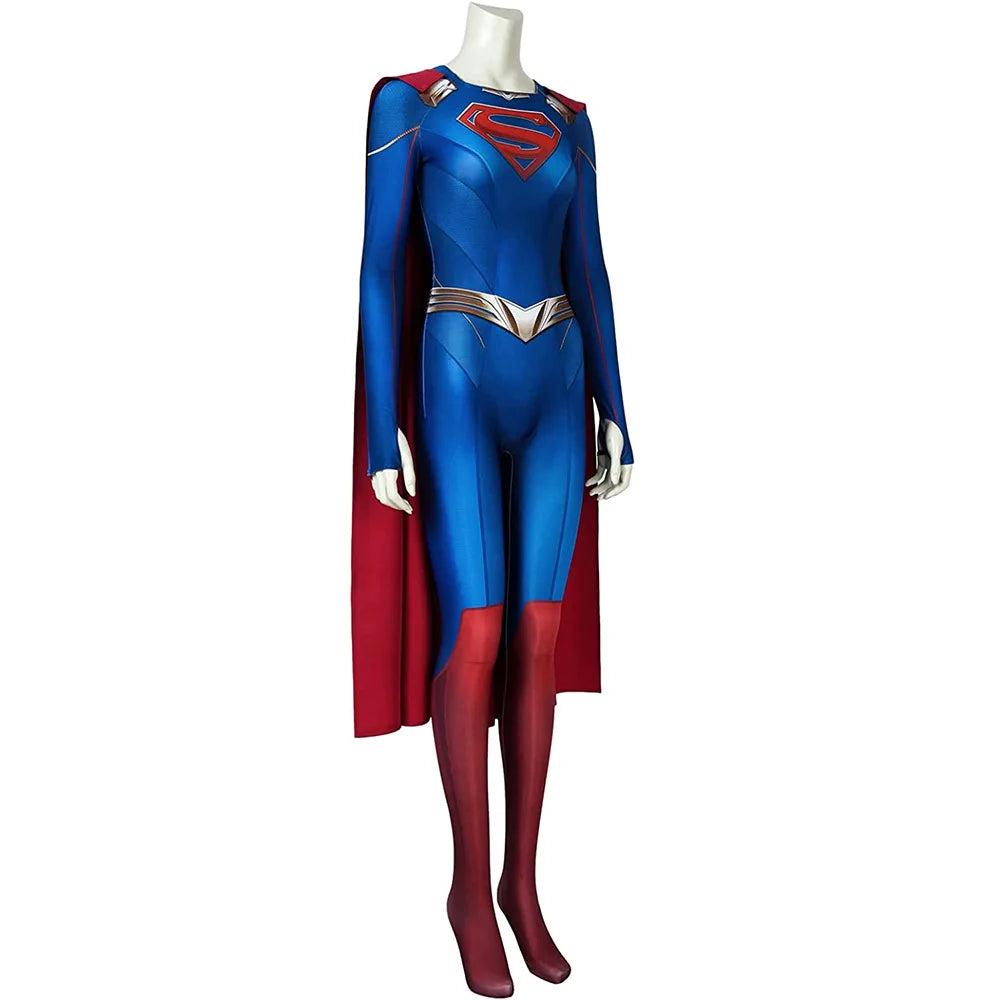 3D Supergirl Season 5 Cosplay Costume – Kara Zor-El Danvers Blue Bodysuit Jumpsuit for Women Halloween