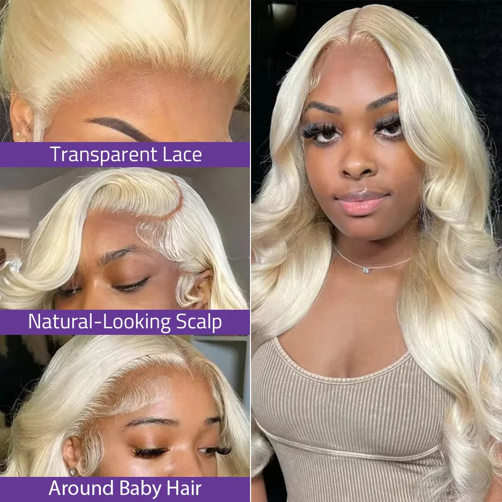 613 Blonde Body Wave Human Hair Lace Frontal Wig 220% Density – HD Transparent 13x4/13x6 Pre-Plucked Brazilian Lace Front Wig for Women