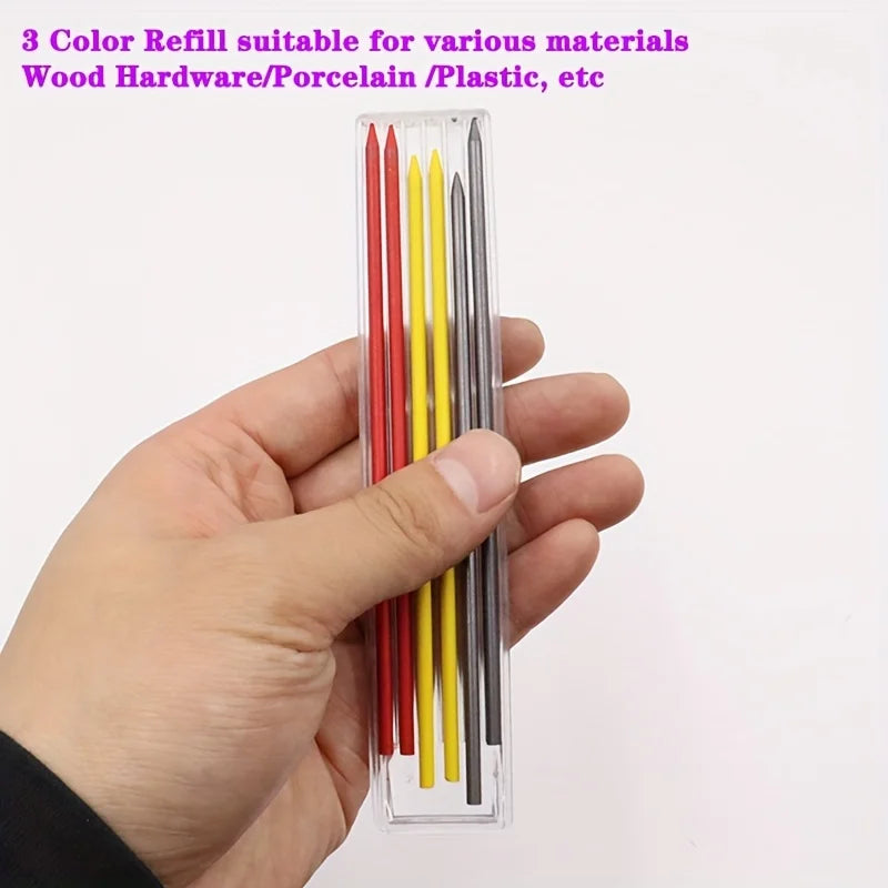 Solid Carpenter Mechanical Pencil – Woodworking Marking Tool with 3 Color Refills, Built-in Sharpener, and Scriber Lead