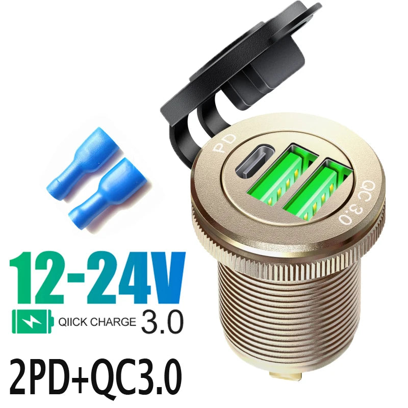 Type-C Built-in USB Car Charger Socket QC3.0 Fast Charging Aluminum Metal Power Outlet Adapter for Audi A1 A3 A4 A5 A6 A7 A8 Universal Fit