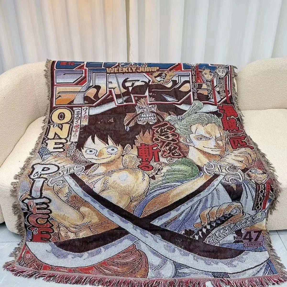 Anime Dragon Ball & One Piece Cotton Blanket – Casual Decorative Throw for Bed, Sofa, and Home Decor
