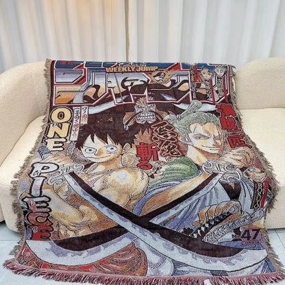 Anime Dragon Ball & One Piece Cotton Blanket – Casual Decorative Throw for Bed, Sofa, and Home Decor