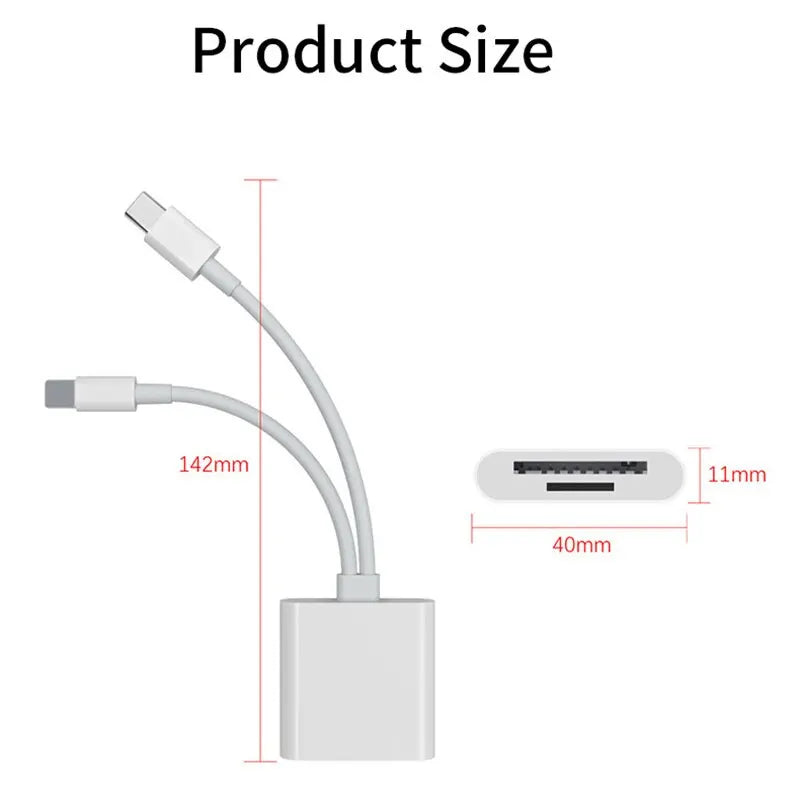 2 in 1 OTG Card Reader – Type C & Lightning to SD/TF Memory Card Adapter – For PC, Laptop, iPhone – No App Required