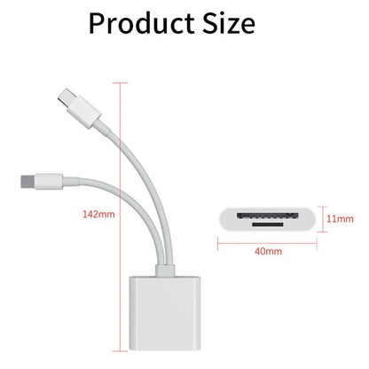 2 in 1 OTG Card Reader – Type C & Lightning to SD/TF Memory Card Adapter – For PC, Laptop, iPhone – No App Required
