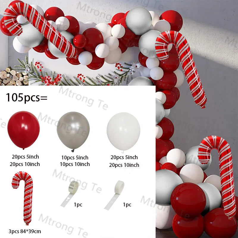 Christmas Balloon Garland Arch – Red & Green Balloons, Star, Santa, and Gift Box Foil Balloons for Xmas and New Year Decoration