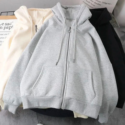 Women's Y2K Fleece Zipper Hoodie – Loose Fit Streetwear Punk Sweatshirt | Trendy Hip Hop Couple Style