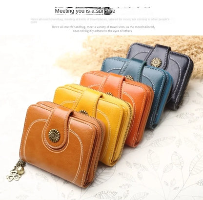 Women’s PU Leather Wallet — Short Hasp Coin & Card Holder, Small Money Bag Clutch in Blue & Red