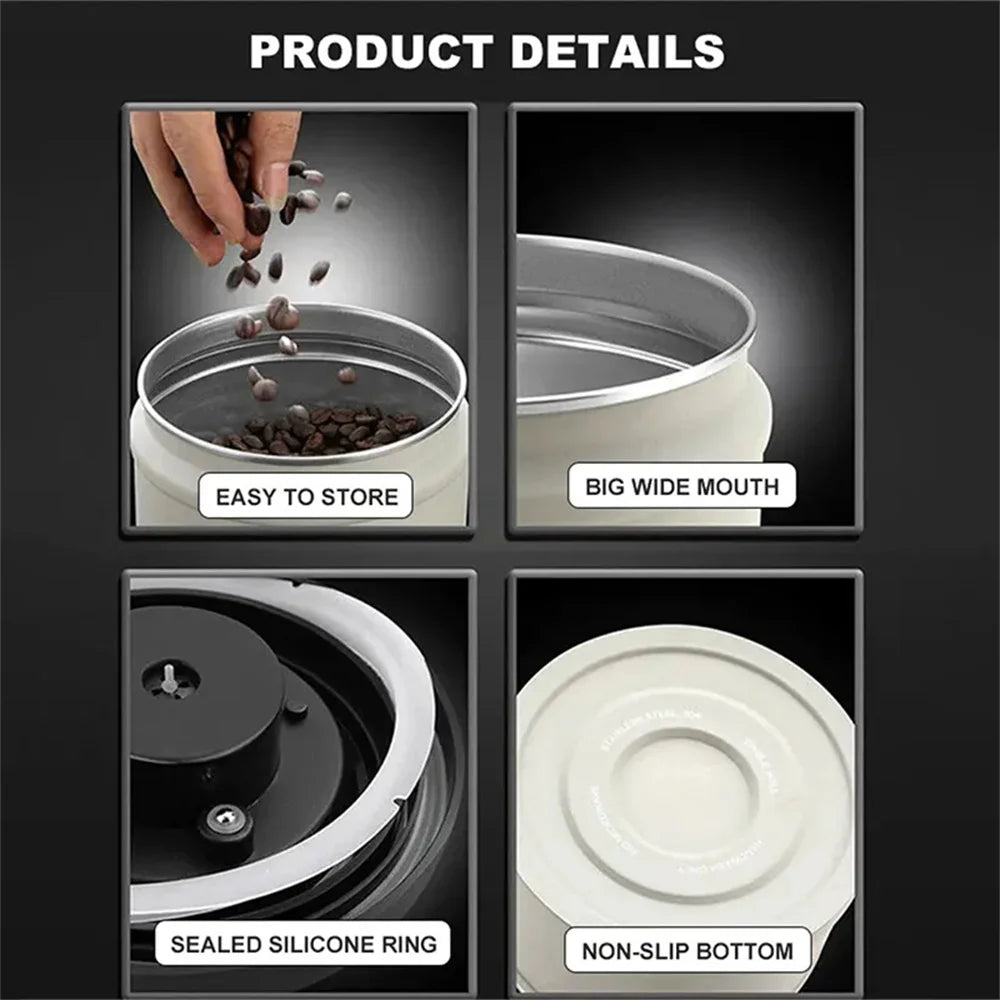 Stainless Steel Coffee Bean Vacuum Sealed Canister — Airtight Storage Tank for Grains, Tea, Nuts & Kitchen Organization