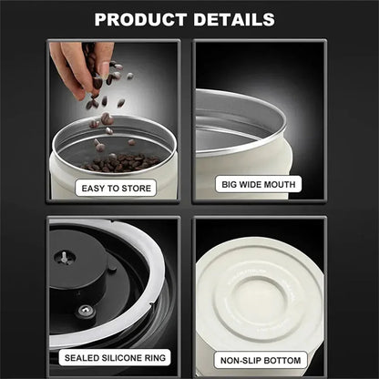 Stainless Steel Coffee Bean Vacuum Sealed Canister — Airtight Storage Tank for Grains, Tea, Nuts & Kitchen Organization