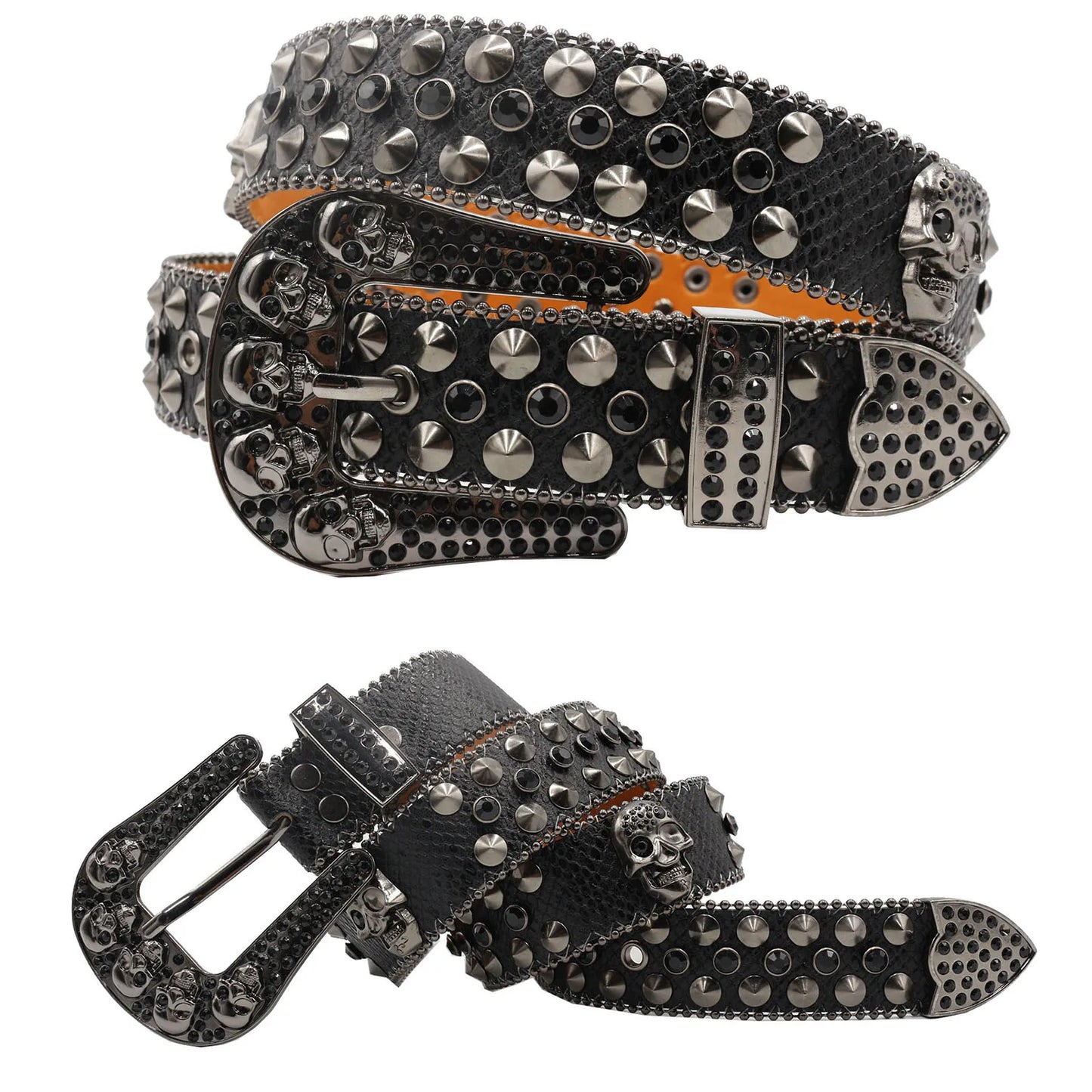 Men's & Women's Skull Rhinestone Western Denim Belt – Hip Hop Punk Y2K Shiny Rivet Artificial Diamond Design