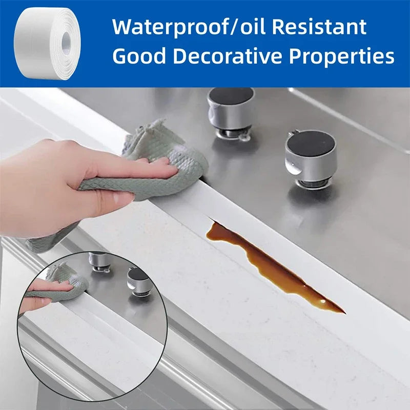 Self-Adhesive PVC Waterproof Sealing Tape for Kitchen & Bathroom – Oil-Proof Sink Edge Caulk Strip for Corner Wall & Toilet Seal Repair Tape