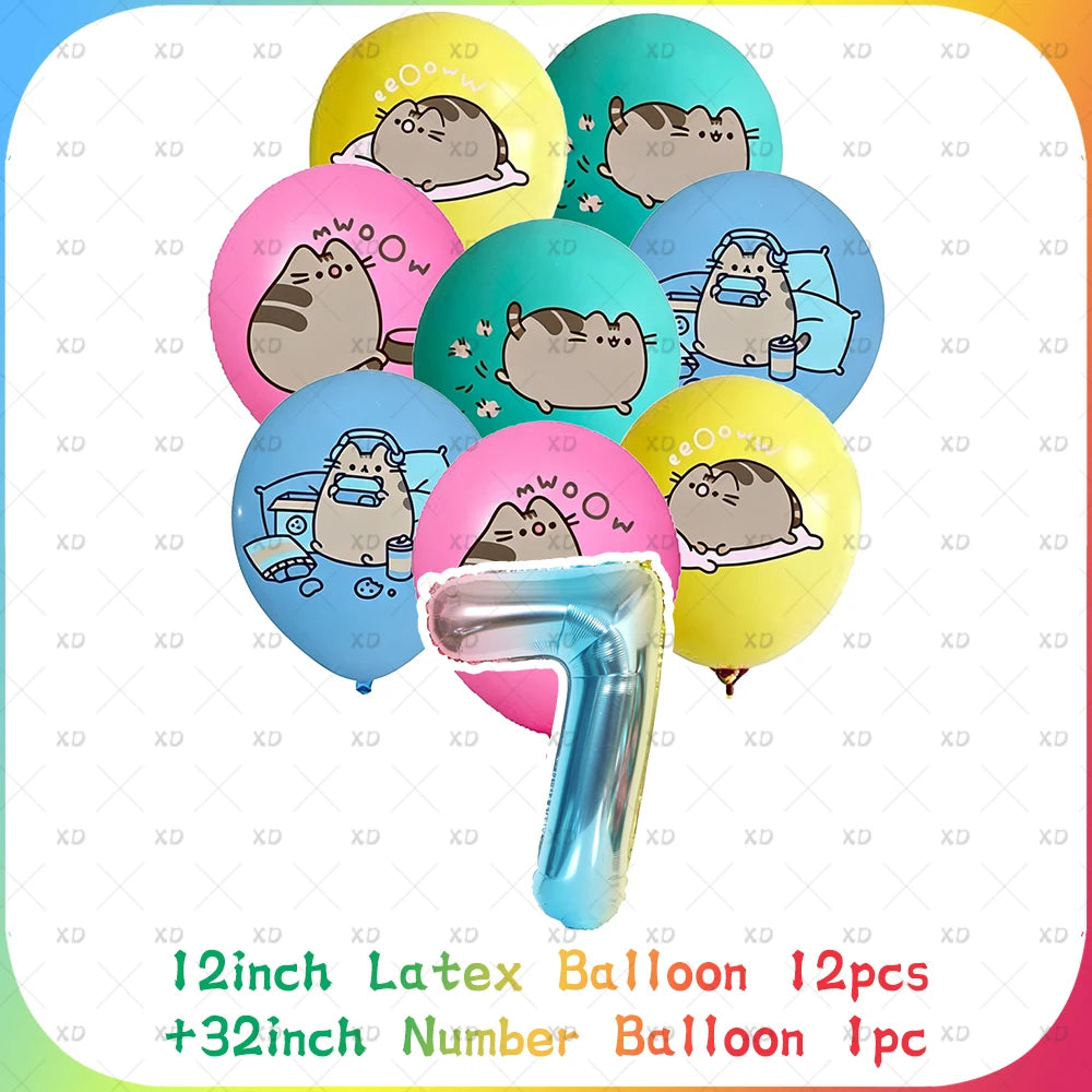 Cute Cat Birthday Party Decorations - Kawaii Balloon Set, Cake Toppers, Bunting Banner, and Party Backdrop Supplies
