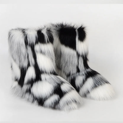 Women’s Faux Fur Winter Boots - Plush Warm Snow Shoes for Ladies with Luxury Furry Fashion Style