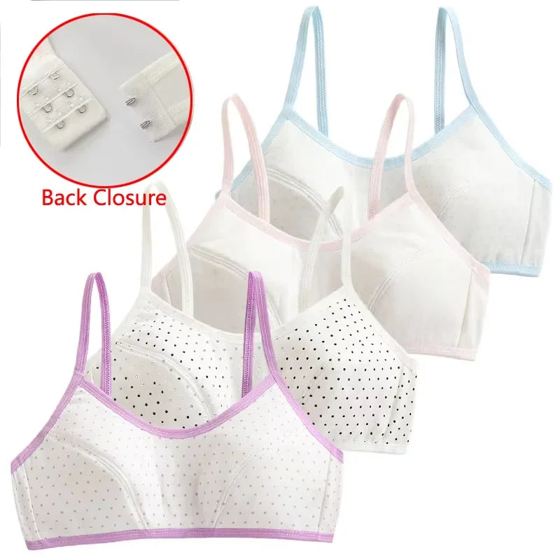 4Pcs Girls Cotton Training Bra Set - Wireless Puberty Underwear Vest Camisole for Kids & Teenage Girls