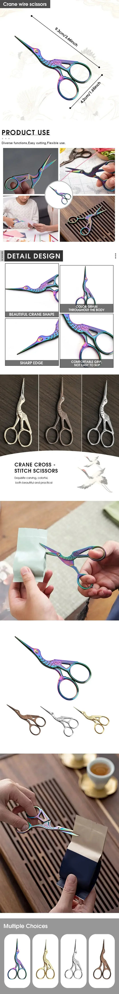 Rainbow Stork Embroidery Scissors – Stainless Steel Small Craft Scissors, Dressmaker Shears for Sewing & Embroidery