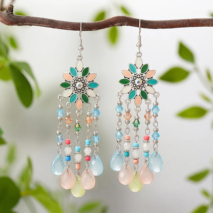 Bohemian Acrylic Water Drop Earrings - Crystal Bead Long Dangle Vacation Jewelry for Women