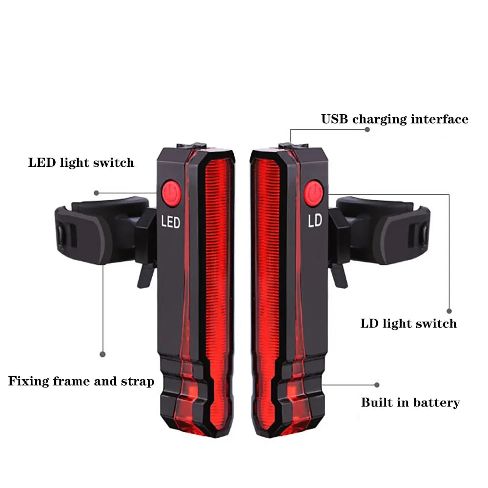 USB Rechargeable Bike Rear Light - Waterproof LED Taillight with Line Warning Lamp for MTB and Road Bicycles