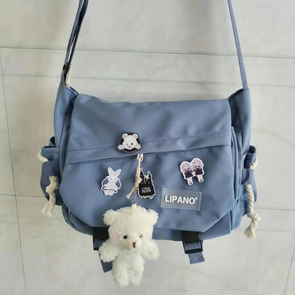 Men’s Nylon Messenger Bag - Trendy Solid Color Crossbody Shoulder Bag for School & Everyday Use