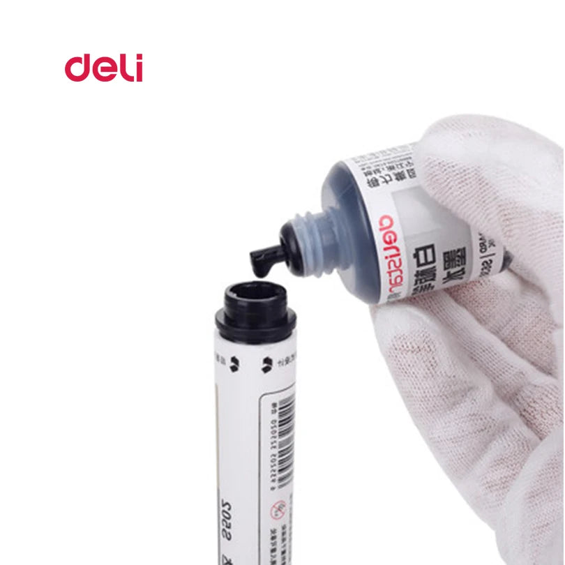 Deli Erasable Whiteboard Marker Pen Set – Dry Erase Office Marker with Ink Bottle, Blue/Black/Red for Whiteboard & Blackboard