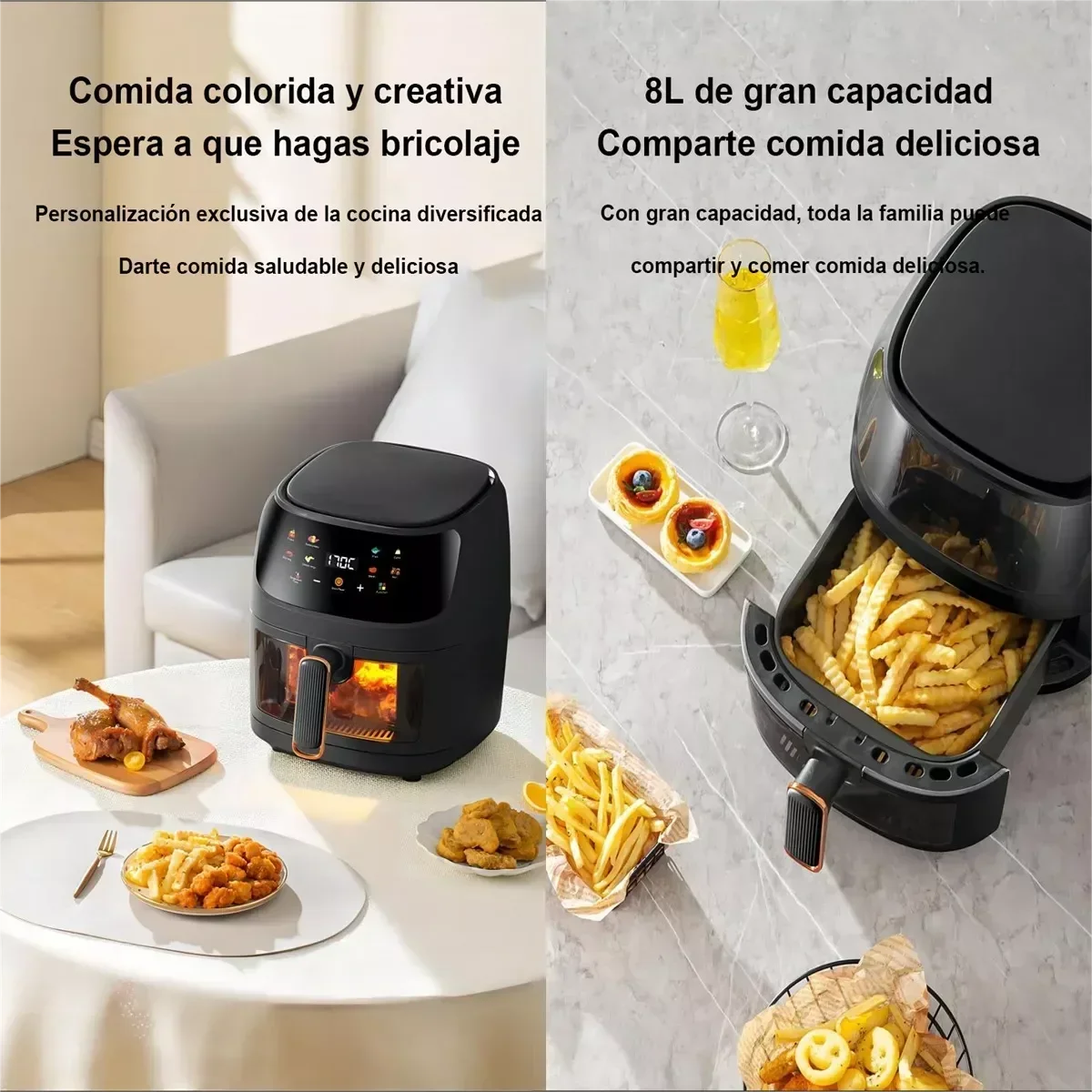 1400W 8L Air Fryer – Oil-Free Programmable Smart LED Touch AirFryer, Thermal Cycle Oven for French Fries & Chicken