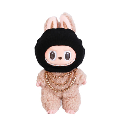 Labubu Doll Accessories – Trendy Black Knit Hat & Necklace Set, Cute and Funny Street Fashion Style