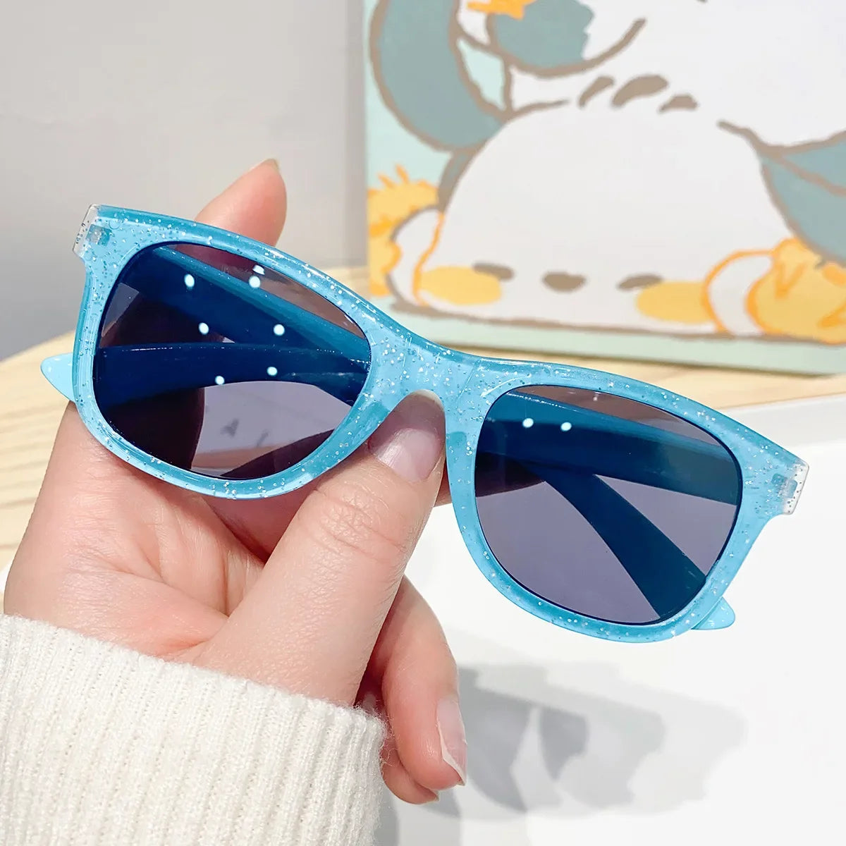Kids Square Sunglasses - Colorful Shiny Fashion Eyewear for Girls, Trendy Cute Summer Sun Glasses