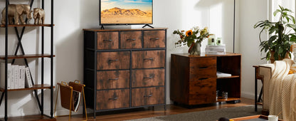 Dresser for Bedroom – 9 Fabric Storage Drawers, Tall Chest Organizer for Adult & Kids Clothes, Closet Cabinet Furniture