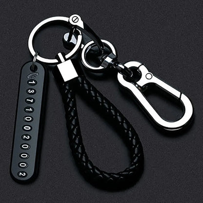 Trendy DIY Mobile Phone Number Plate Keychain - Punk Leather Rope Car Keychain for Men, Anti-Lost Accessory