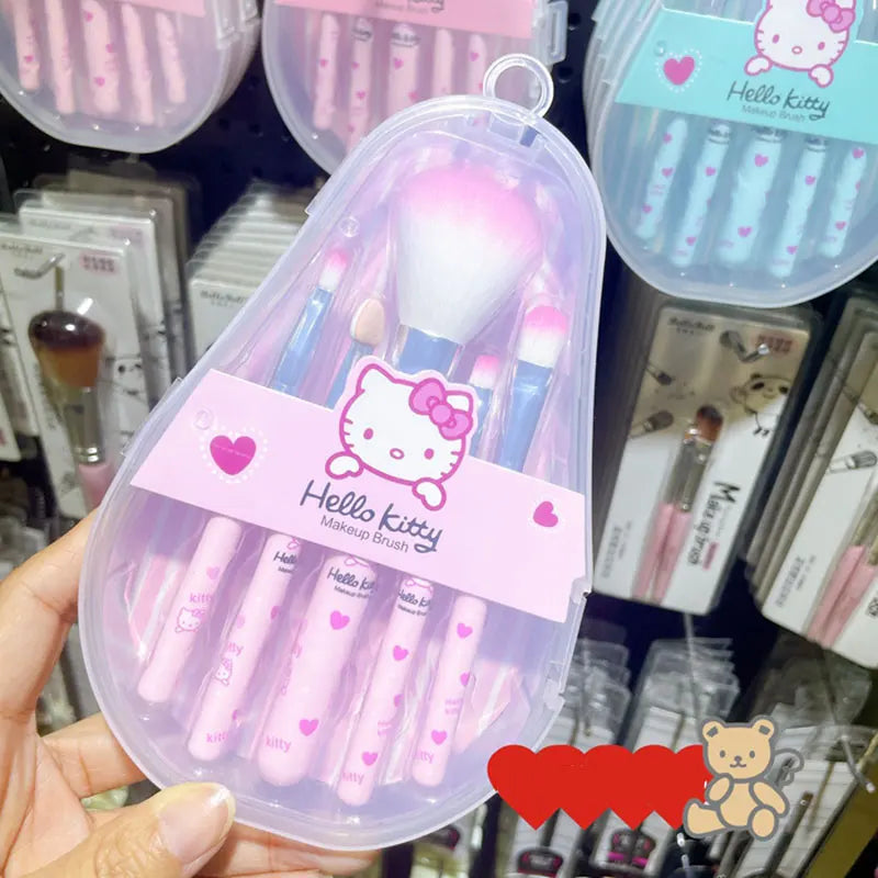 Sanrio Hello Kitty Makeup Brush Set - Anime Fashion Jewelry Blush, Eyebrow, Lip, Eyeshadow Brushes, Beauty Tools for Girls with Gift Box