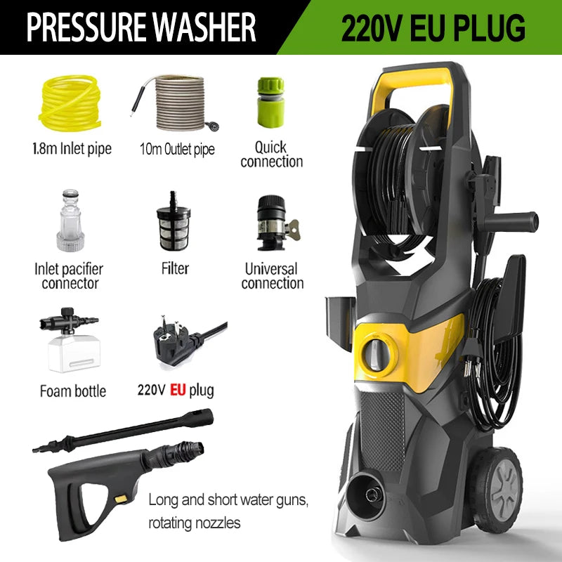 2200W Electric High Pressure Washer – 150 Bar with 4 Quick-Connect Nozzles & 10m Hose for Cars, Gardens & Terraces