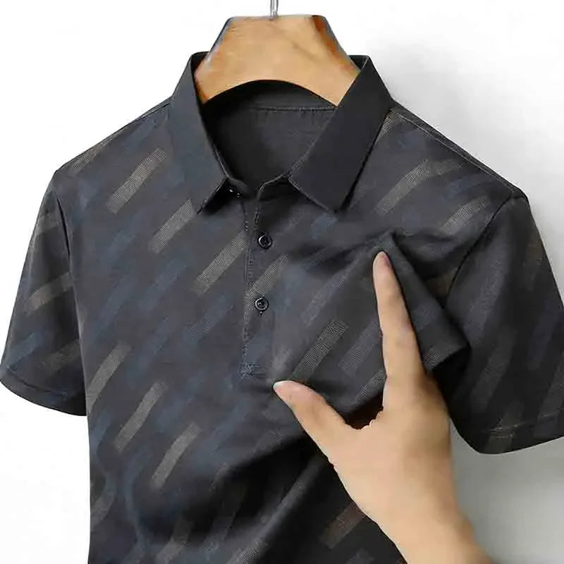Men's Striped Print Polo Shirt - Short Sleeve Lapel Collar Casual Golf Business Top
