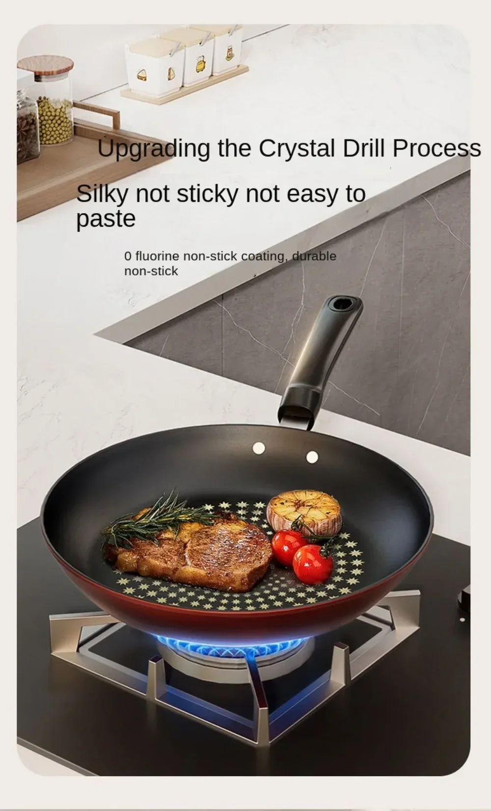 Crystal Diamond Non-Stick Frying Pan with Lid – Multi-Functional Iron Cookware for Gas & Induction