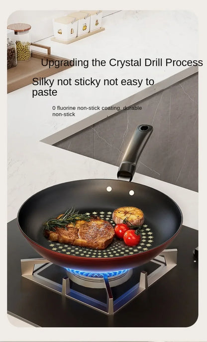 Crystal Diamond Non-Stick Frying Pan with Lid – Multi-Functional Iron Cookware for Gas & Induction
