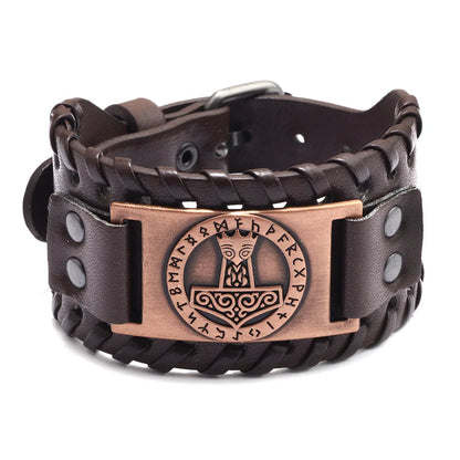 Trendy Viking Bracelet – Nordic Rune Compass & God Bird Charm Leather Woven Jewelry for Men, Fashion Accessory & Party Gift