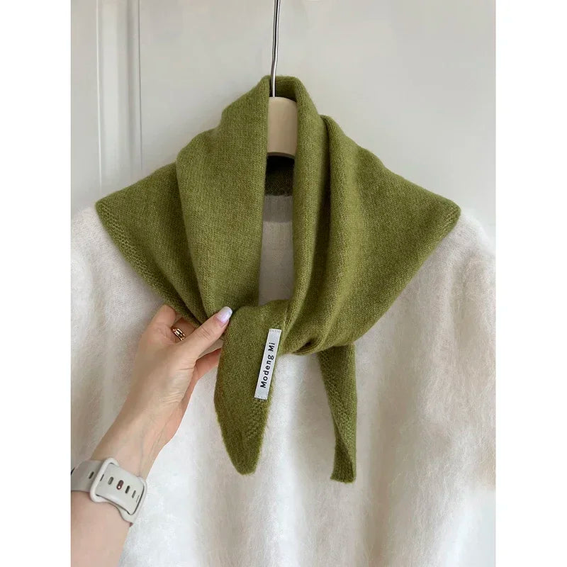 British Korean Style Wool Knitted Triangular Scarf – Multi-Functional Headscarf, Warm Knit Scarf for Women
