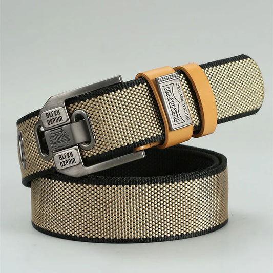 Men’s Canvas Pin Buckle Belt — Casual Retro Waistband Overalls Fashion Webbing Belt, High-Quality c032