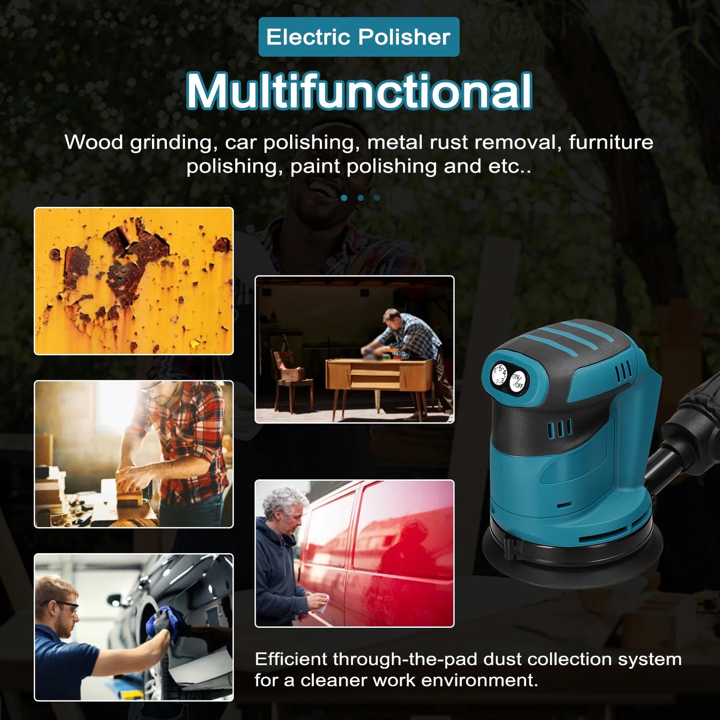 125mm 90W Brushless Cordless Orbital Sander - Electric Polisher for Wood, Metal Grinding & Polishing