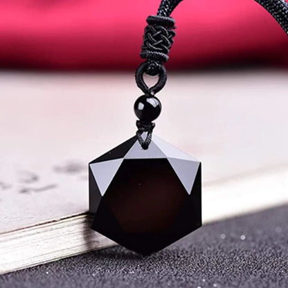 Obsidian Hexagram Pendant Necklace – Black Protection Amulet Jewelry for Men & Women
