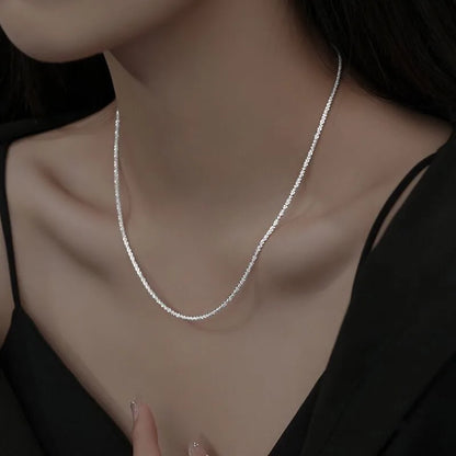 Authentic S925 Sterling Silver Necklace – 2mm Sparkling Collarbone Sweater Chain, Elegant Jewelry Gift for Women