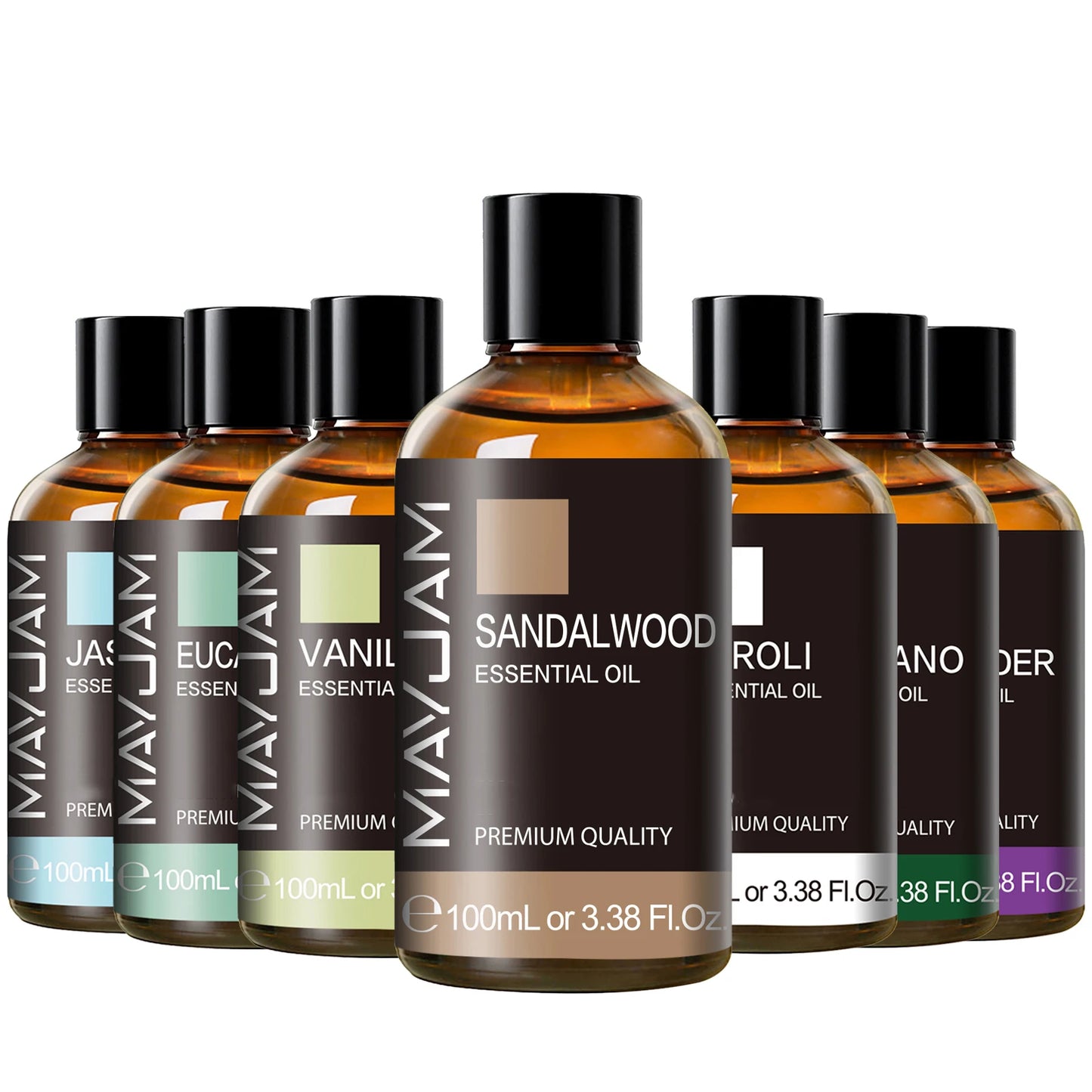 MAYJAM 100ml Essential Oil with Dropper - Sandalwood, Lavender, Eucalyptus & Vanilla for Humidifiers & Candles