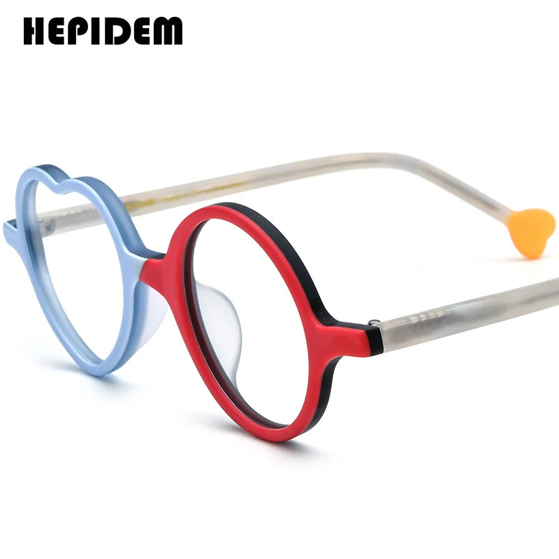FONEX HEPIDEM Acetate Eyeglass Frames - Retro Round Vintage Eyewear for Men & Women