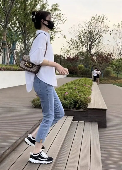 2025 Women’s Cotton Mid-Sleeve Loose Blouse – Casual Irregular Summer Shirt Korean Fashion