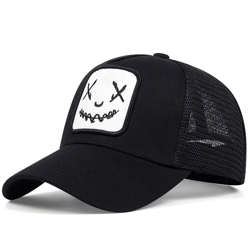 Ghost Face Embroidery Baseball Cap - Unisex Adjustable Mesh Hat for Spring Summer Outdoor Sun Protection